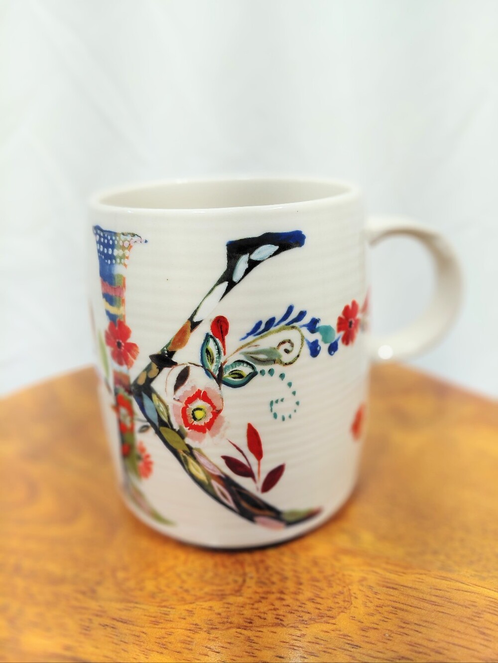 Anthropologie K Starla M. Halfmann Monogram Floral 12oz Mug